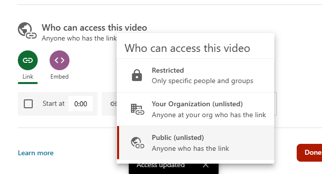 Video sharing options