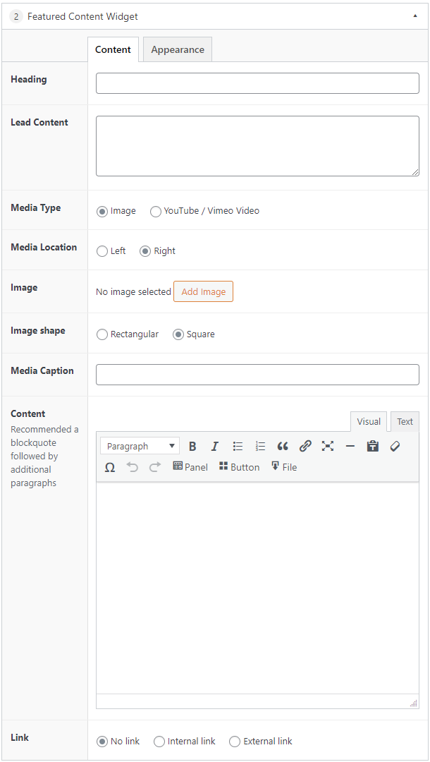 Featured content settings